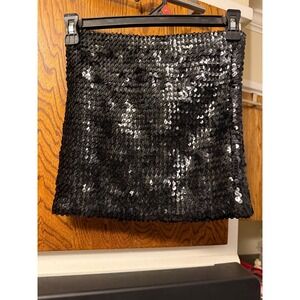 Pink Lipstick Black Sequin Mini Skirt Party Clubwear Night Out M/L RN72409